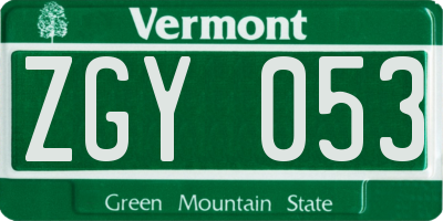 VT license plate ZGY053