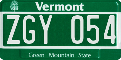 VT license plate ZGY054