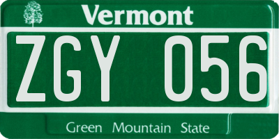 VT license plate ZGY056