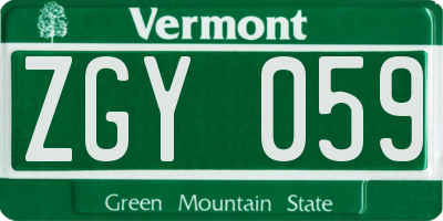 VT license plate ZGY059