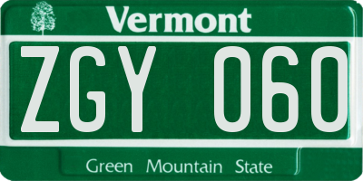 VT license plate ZGY060