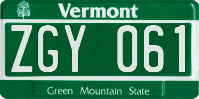 VT license plate ZGY061