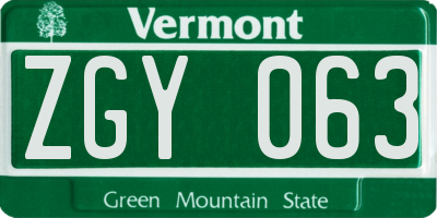 VT license plate ZGY063