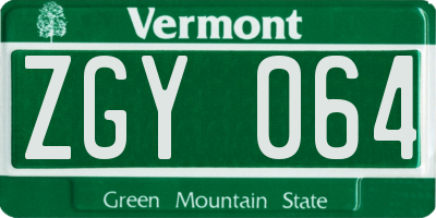 VT license plate ZGY064