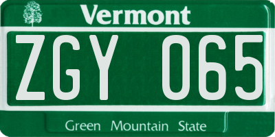 VT license plate ZGY065