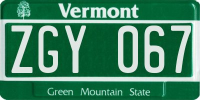 VT license plate ZGY067