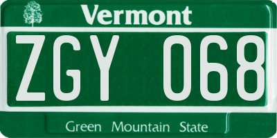VT license plate ZGY068
