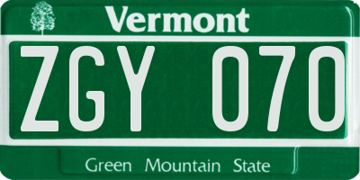 VT license plate ZGY070