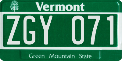 VT license plate ZGY071