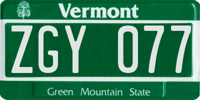 VT license plate ZGY077