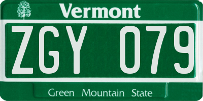 VT license plate ZGY079