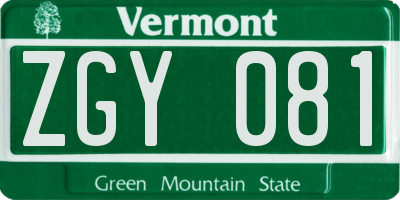 VT license plate ZGY081