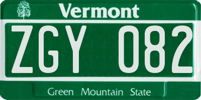 VT license plate ZGY082