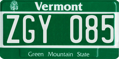 VT license plate ZGY085