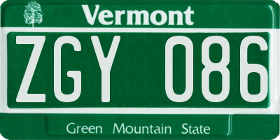 VT license plate ZGY086
