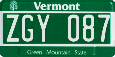 VT license plate ZGY087