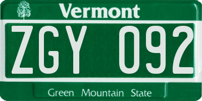 VT license plate ZGY092