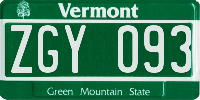 VT license plate ZGY093