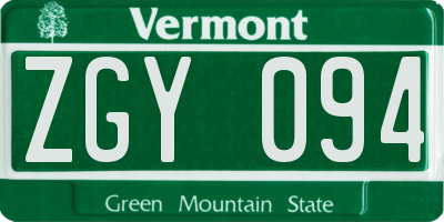 VT license plate ZGY094