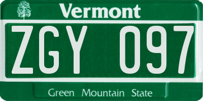 VT license plate ZGY097