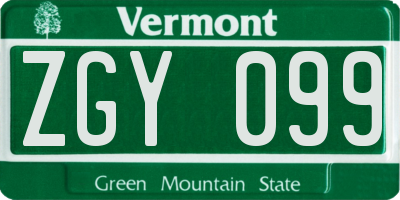 VT license plate ZGY099