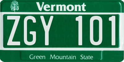 VT license plate ZGY101