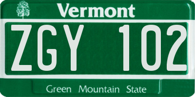 VT license plate ZGY102