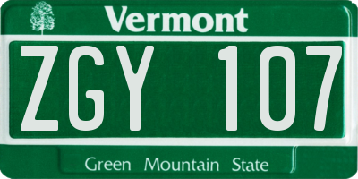 VT license plate ZGY107