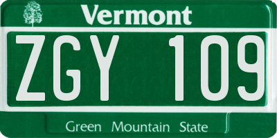 VT license plate ZGY109