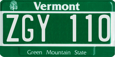 VT license plate ZGY110