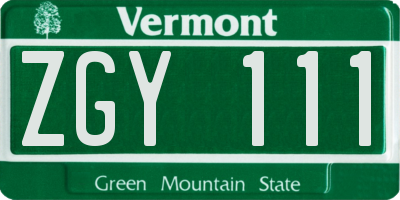 VT license plate ZGY111
