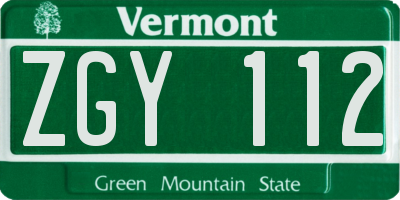 VT license plate ZGY112