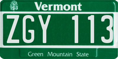 VT license plate ZGY113