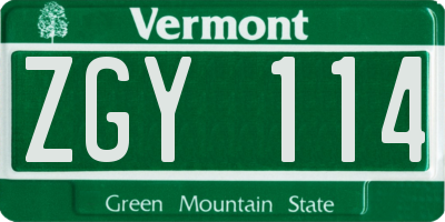 VT license plate ZGY114