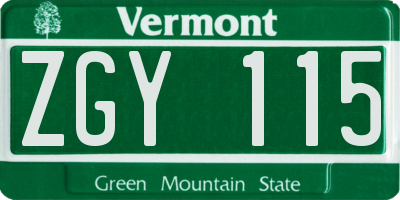 VT license plate ZGY115