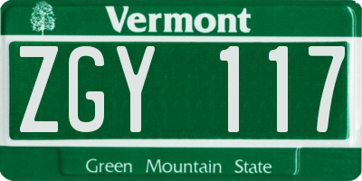 VT license plate ZGY117