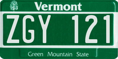 VT license plate ZGY121