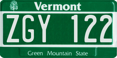VT license plate ZGY122