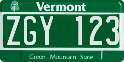 VT license plate ZGY123