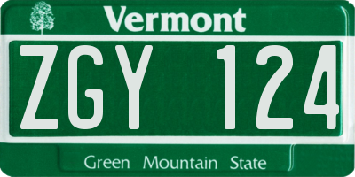 VT license plate ZGY124