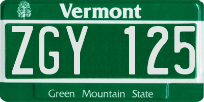 VT license plate ZGY125