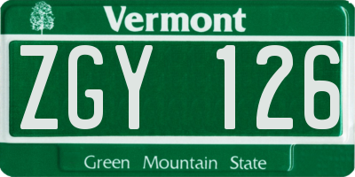 VT license plate ZGY126