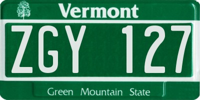 VT license plate ZGY127