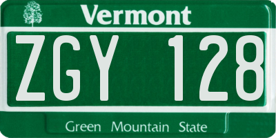 VT license plate ZGY128
