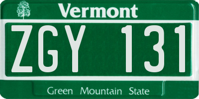 VT license plate ZGY131