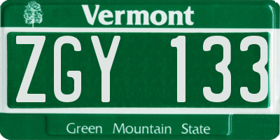 VT license plate ZGY133