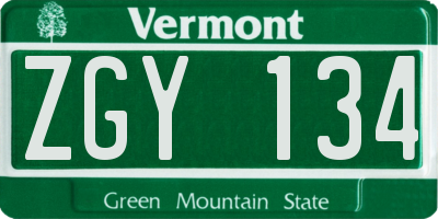 VT license plate ZGY134