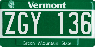 VT license plate ZGY136