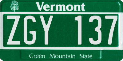 VT license plate ZGY137