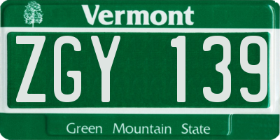 VT license plate ZGY139
